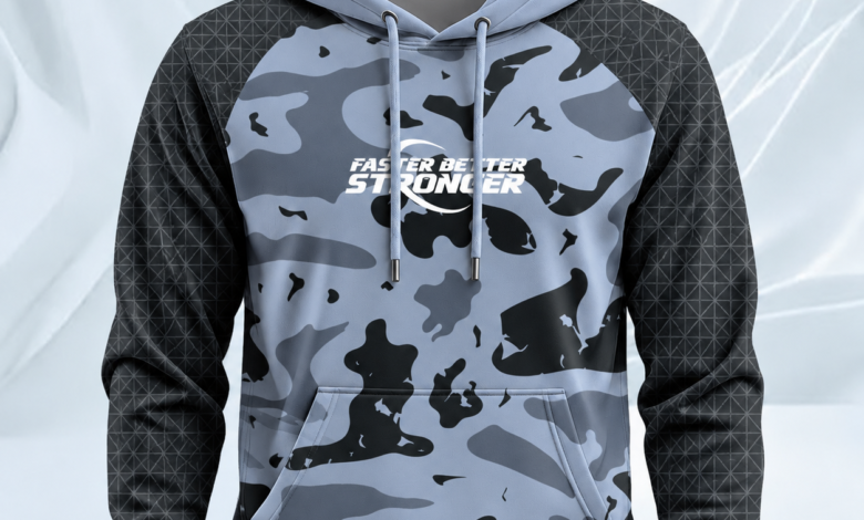 Cool Tone Blue Grey Camo Hoodie Design Front View