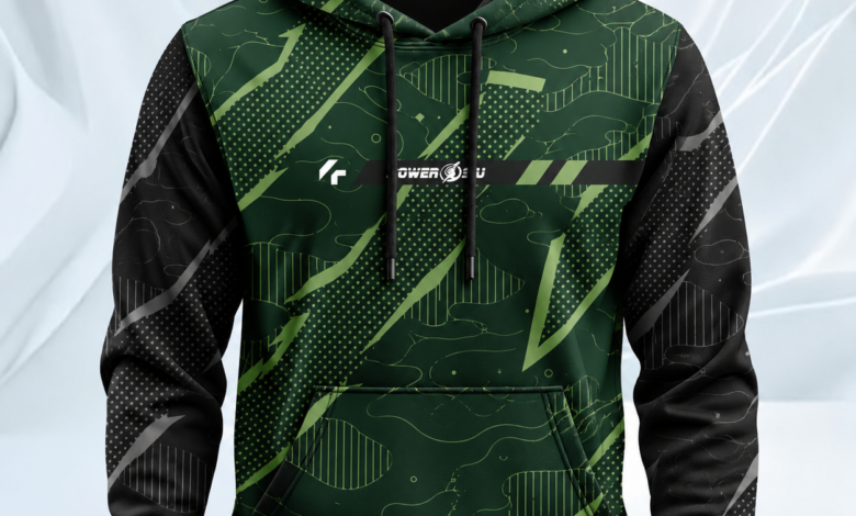 Forest Green and Black Powerosu Camo Hoodie Design PNG